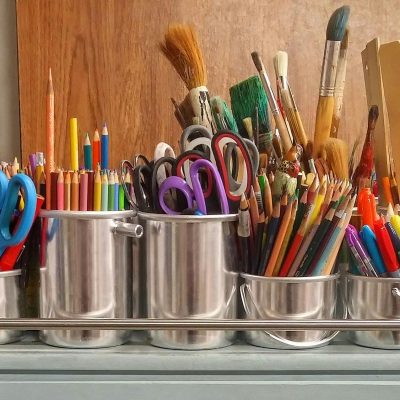 Pencils in Stainless Steel Bucket