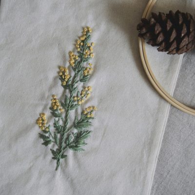 Hand Embroidery on White Textile